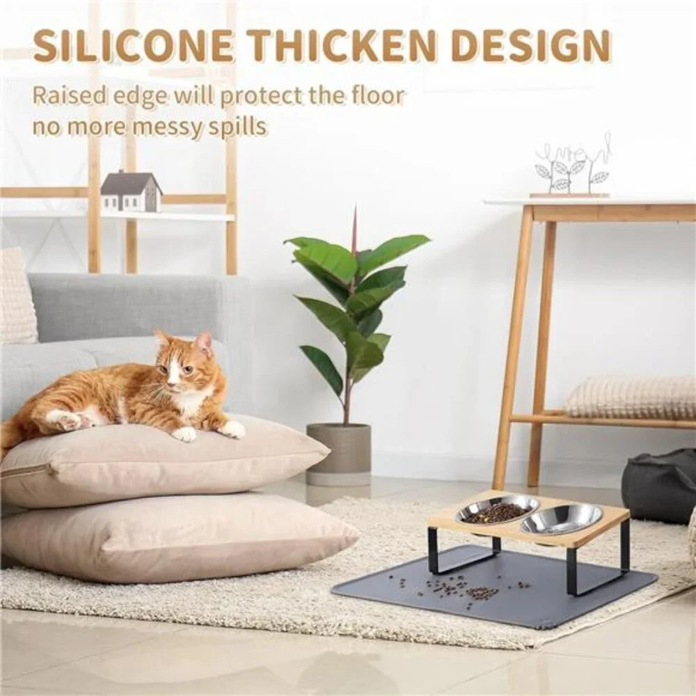 Upgraded Elevated Cat Bowls with Food Mat,15°Tilted Stand Anti Vomiting Raised